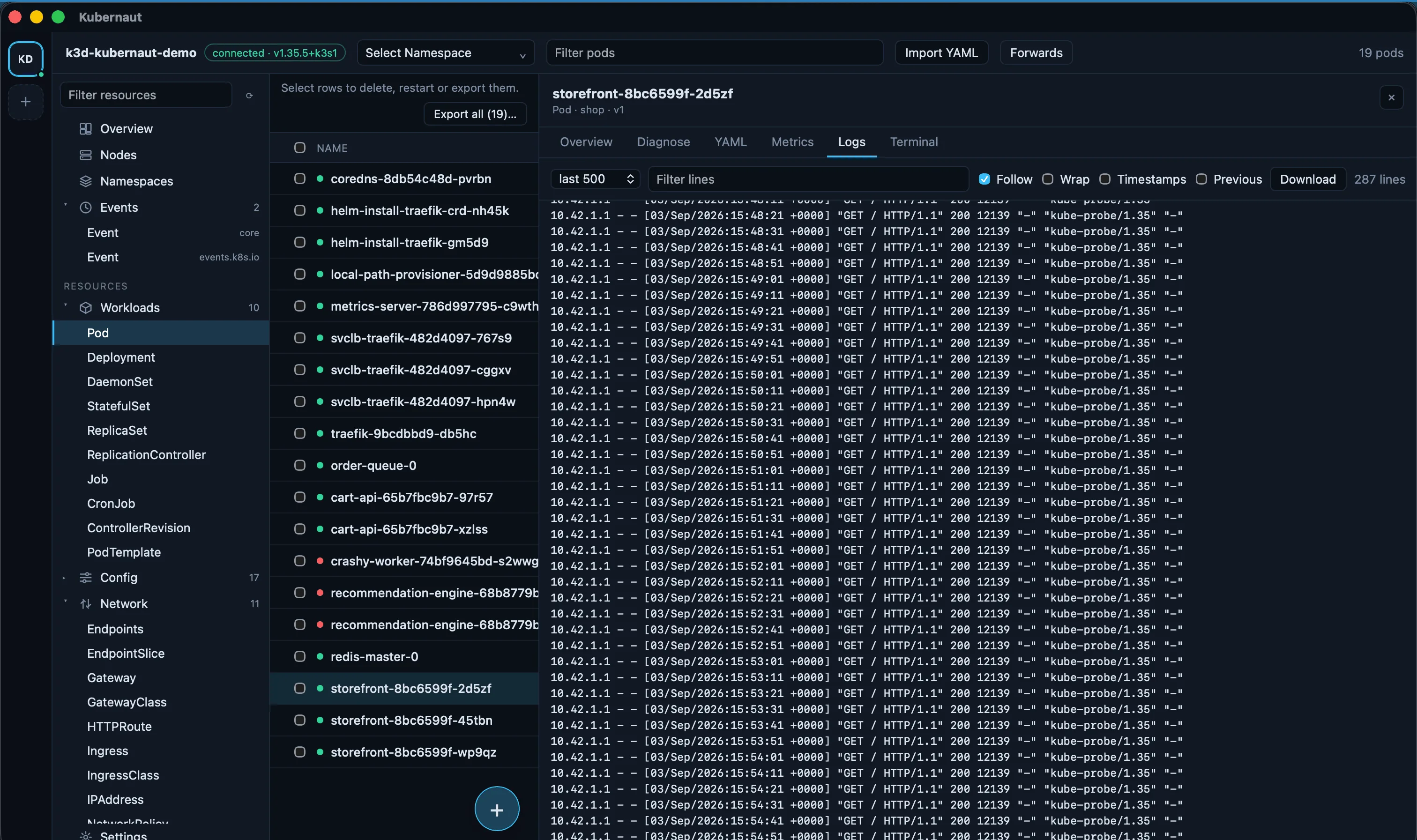 Kubernaut log streaming